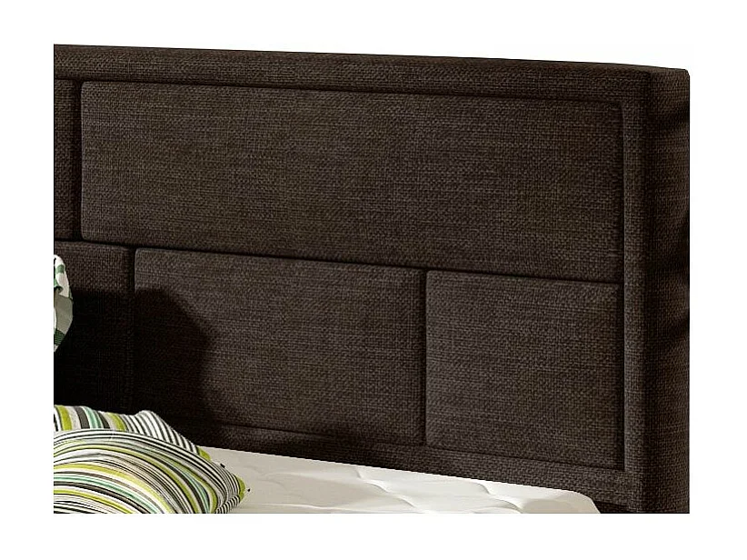 Lit avec coffre tissu marron tête de lit capitonnée Lenzo - 4 tailles-140x200