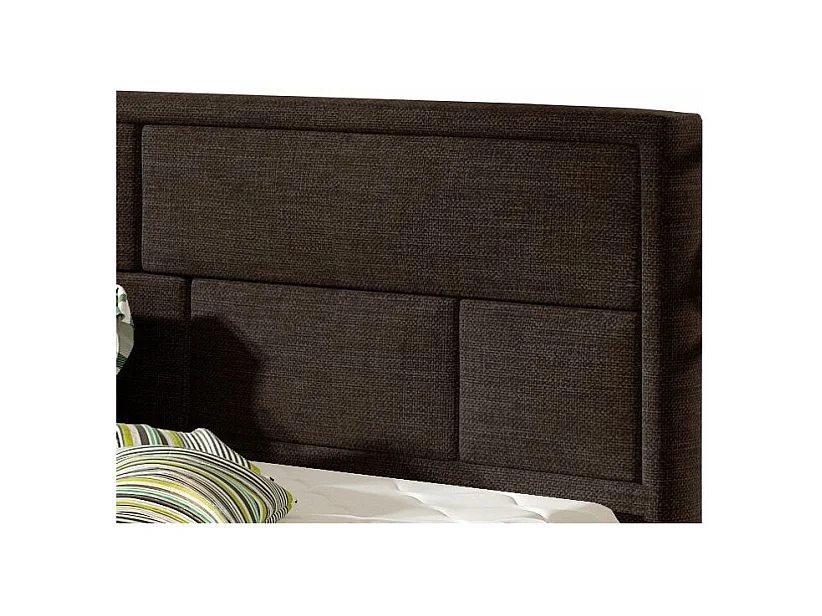 Lit avec coffre tissu marron tête de lit capitonnée Lenzo - 4 tailles-140x200