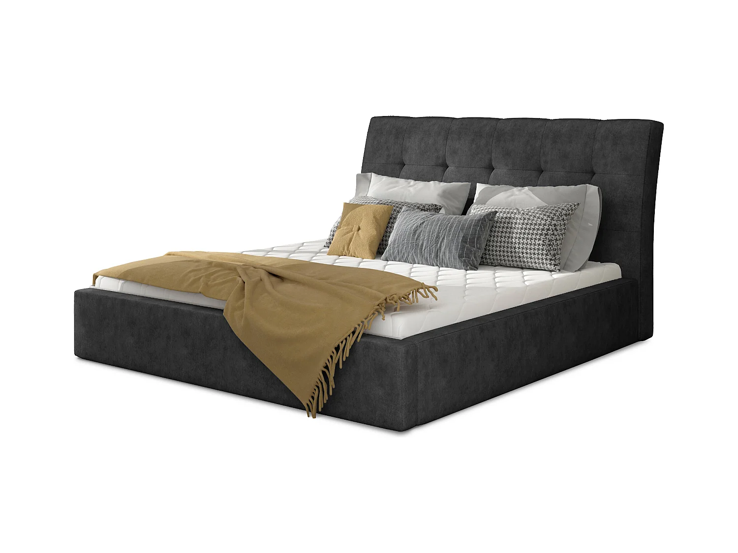 Lit capitonné avec rangement tissu gris foncé Klein - 4 tailles-160x200