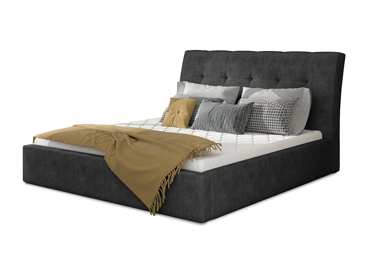 Lit capitonné avec rangement tissu gris foncé Klein - 4 tailles-160x200