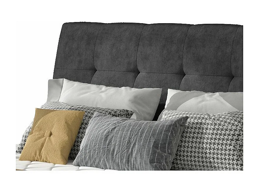 Lit capitonné avec rangement tissu gris foncé Klein - 4 tailles-160x200