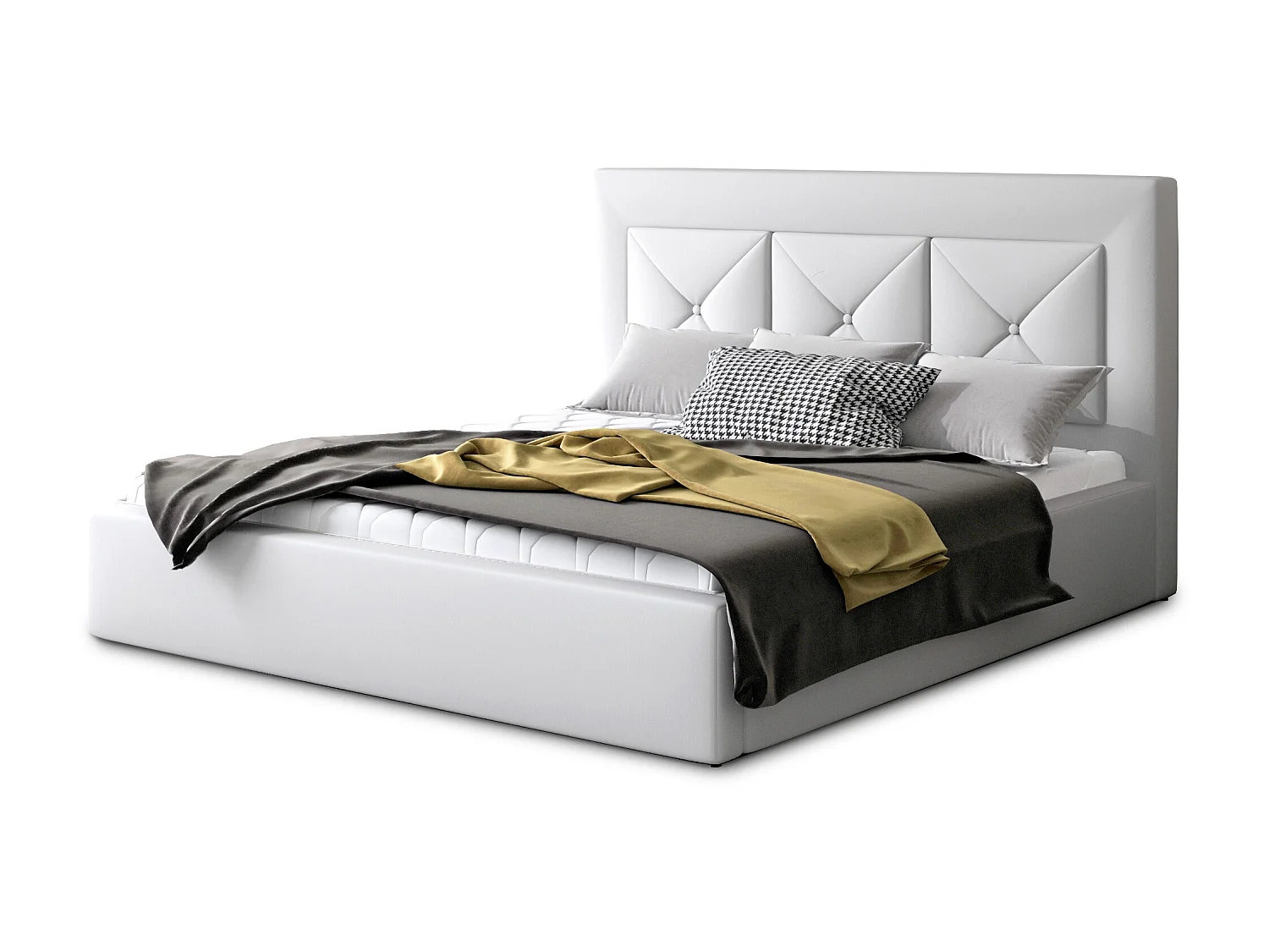 Lit double rembourré en simili cuir Clarin-Couleur Blanc-200x200-Version avec sommier