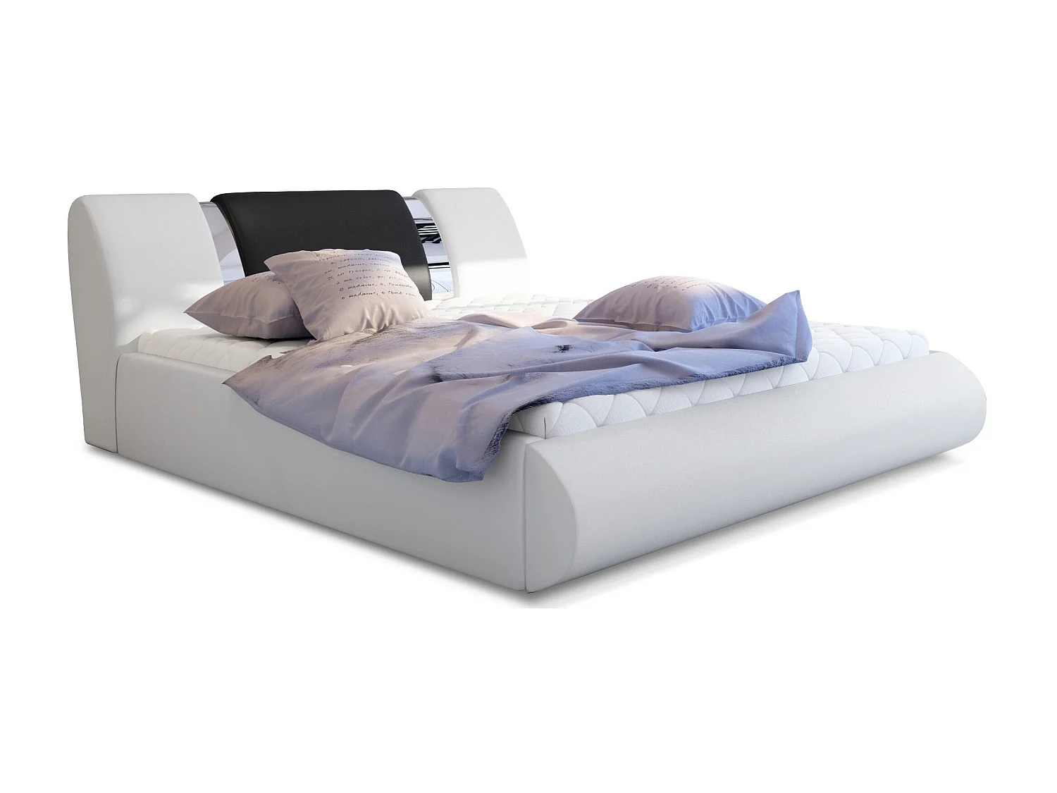 Lit coffre 160x200 simili blanc-noir et métal chromé Flavien