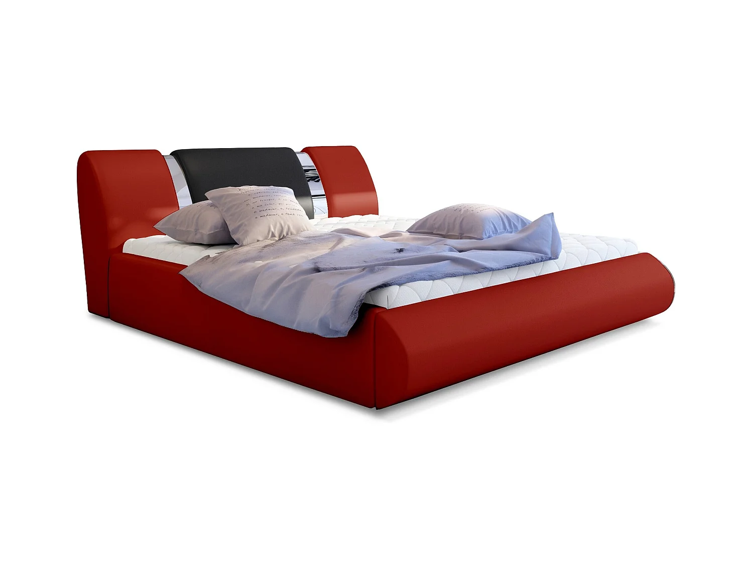 Lit coffre 160x200 simili rouge-noir et métal chromé Flavien