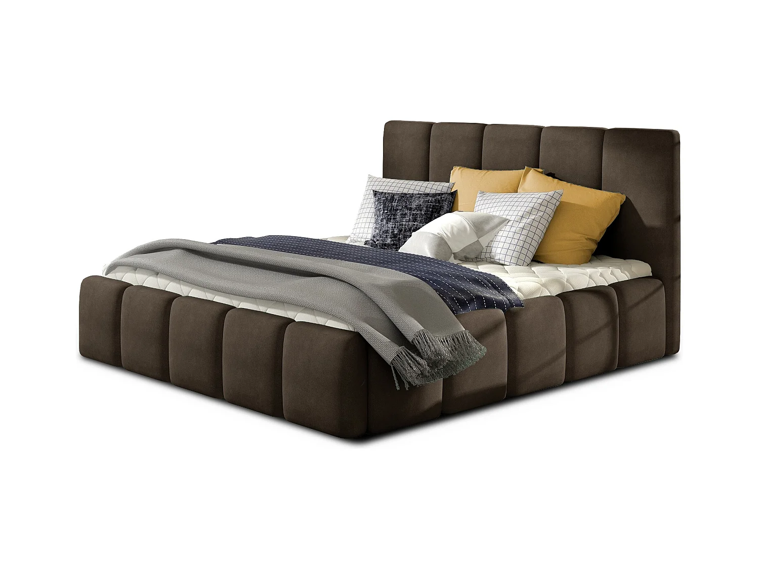 Vika modern gestoffeerd fluwelen bed-Kleur Bruin-Slapen 140x200cm-Versie met boxspring