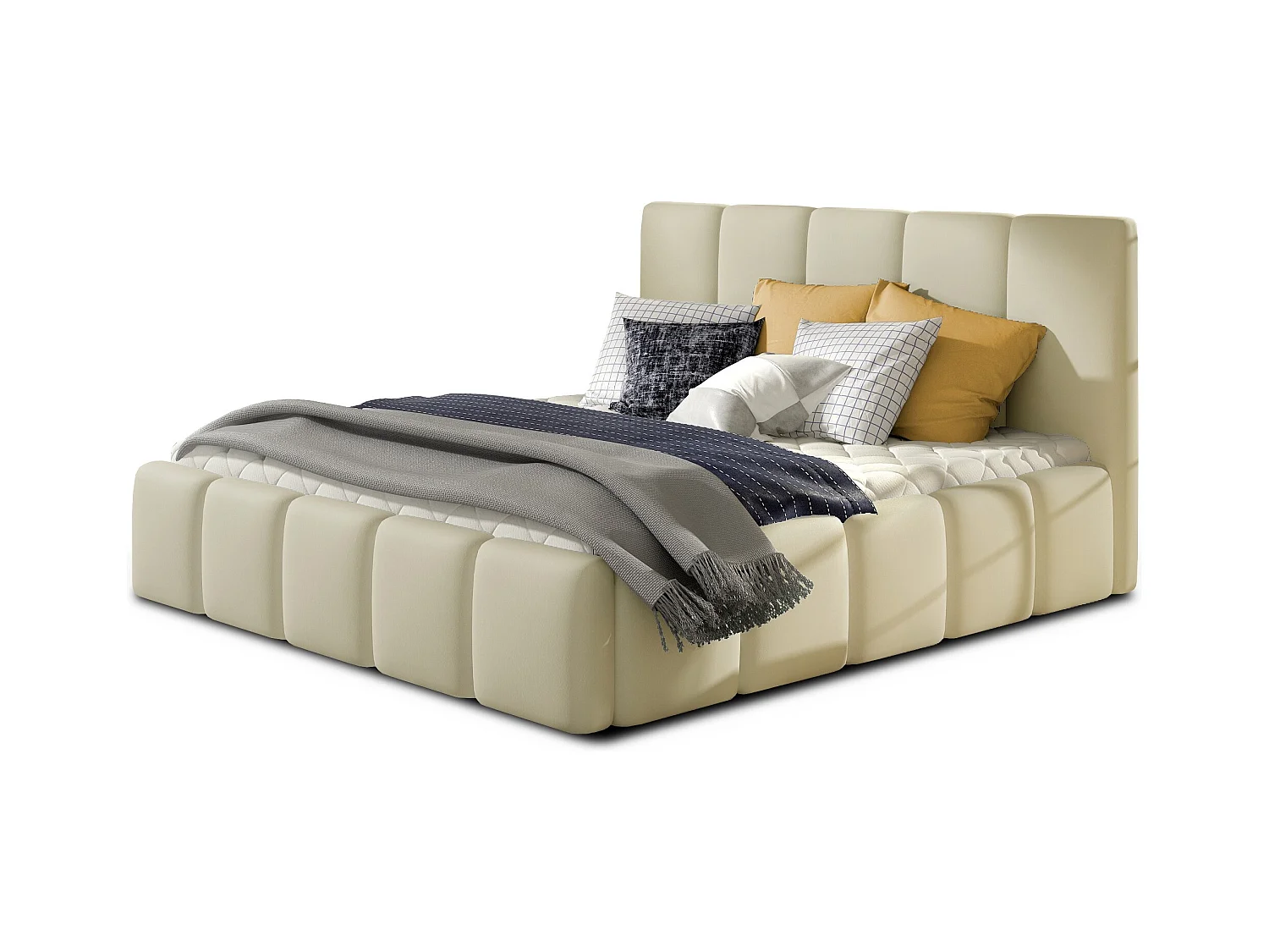 Vika modern gestoffeerd kunstleer bed-Kleur Licht beige-Slapen 160x200cm-Versie met boxspring