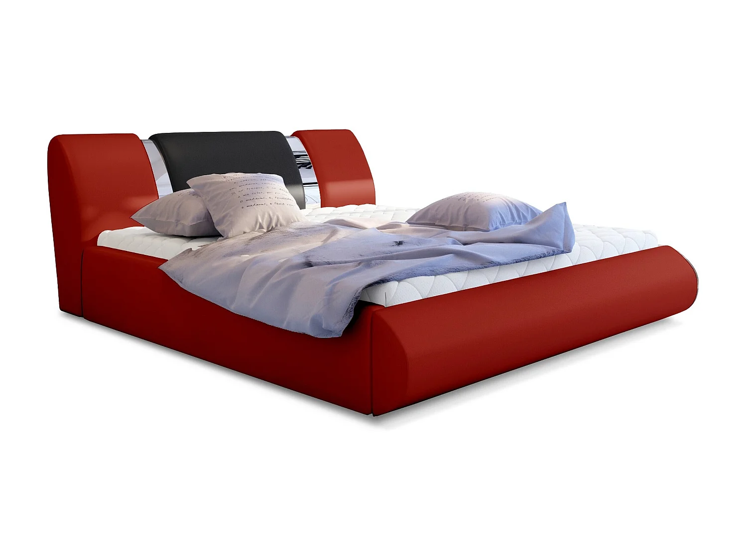 Lit coffre 140x200 simili rouge-noir et métal chromé Flavien