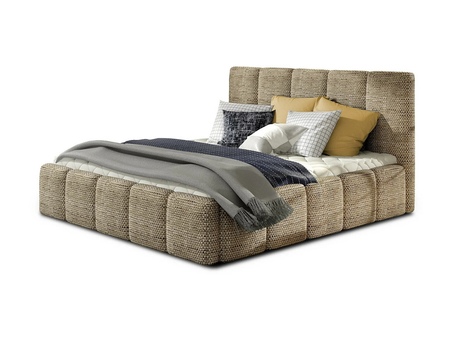 Lit moderne capitonné tissu Vika-Couleur Beige chiné-180x200