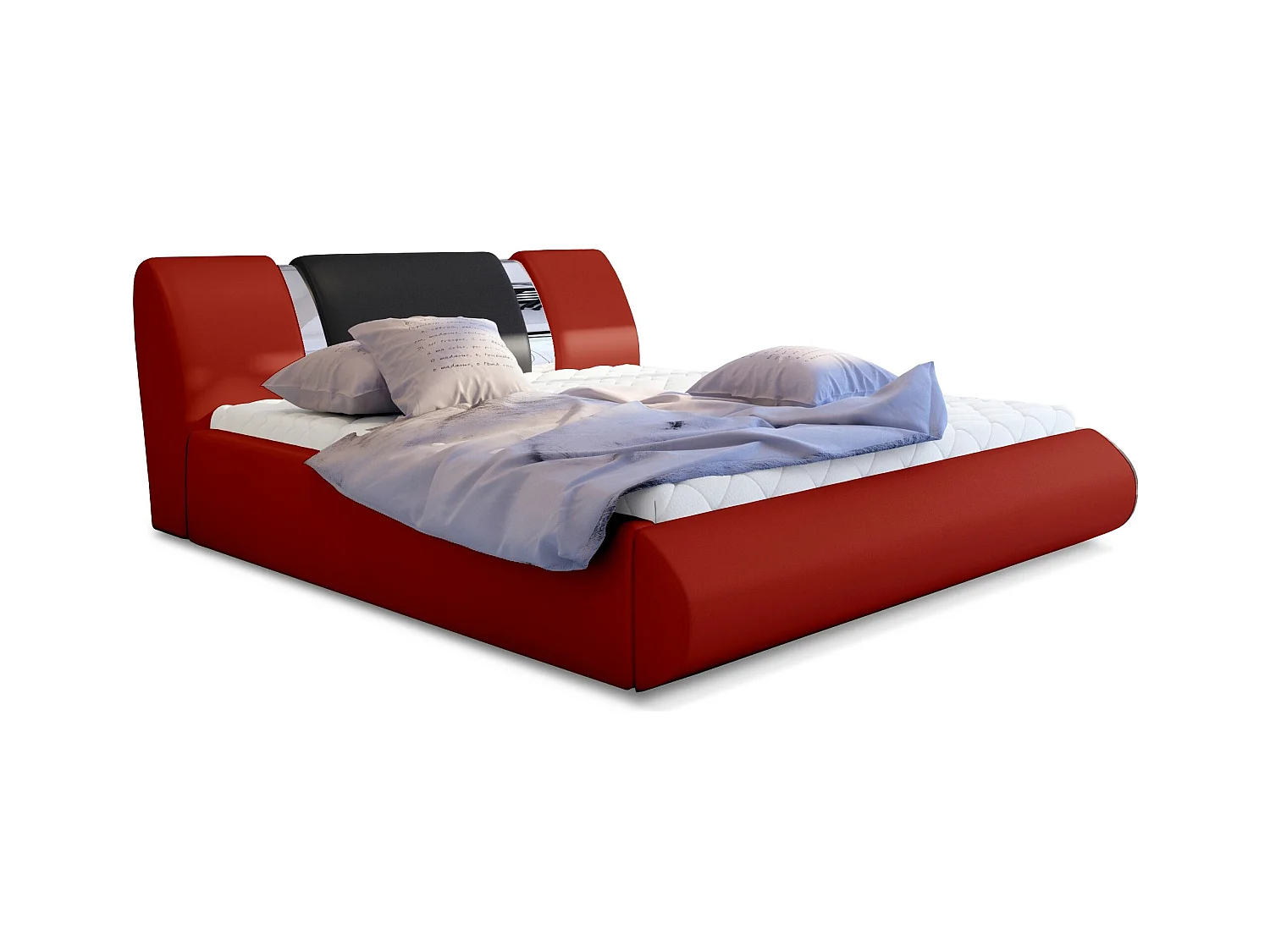 Lit coffre 180x200 simili rouge-noir et métal chromé Flavien