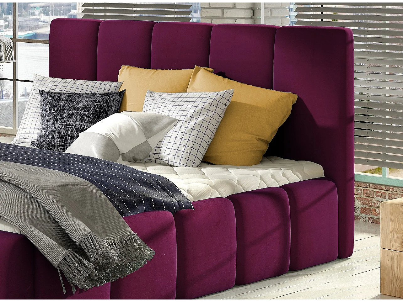 Lit moderne capitonné velours Vika-Couleur Magenta foncé-160x200