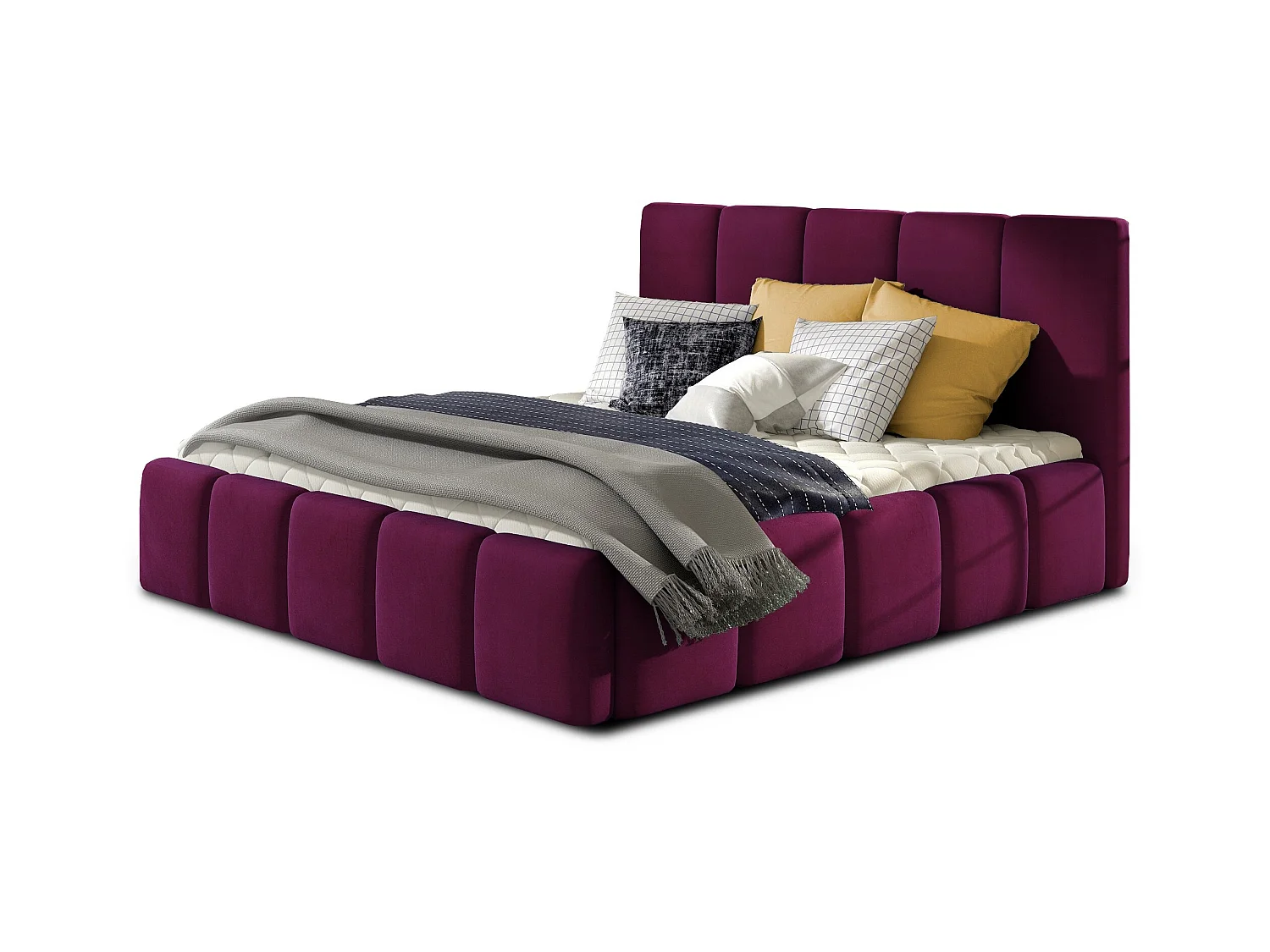 Lit moderne capitonné velours Vika-Couleur Magenta foncé-140x200