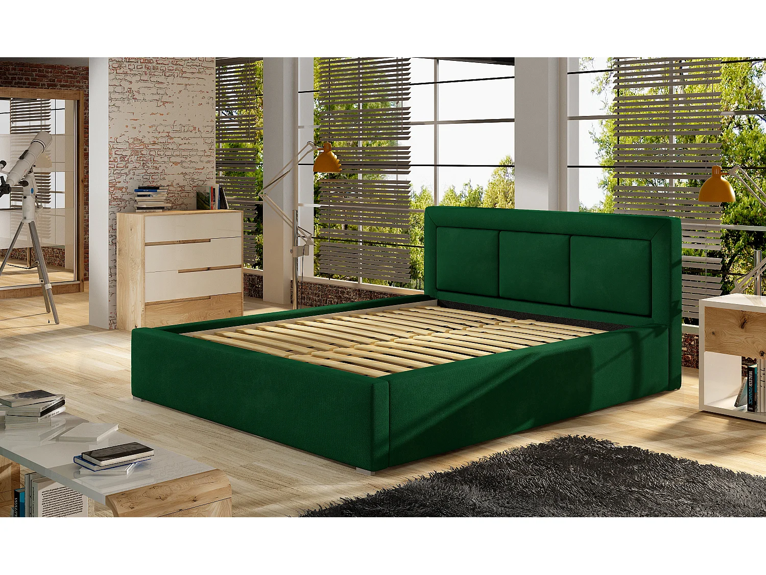 Berlino volwassenenbed met opbergbox - Gestoffeerde stof-Kleur Heidebeige-Slapen 140x200cm