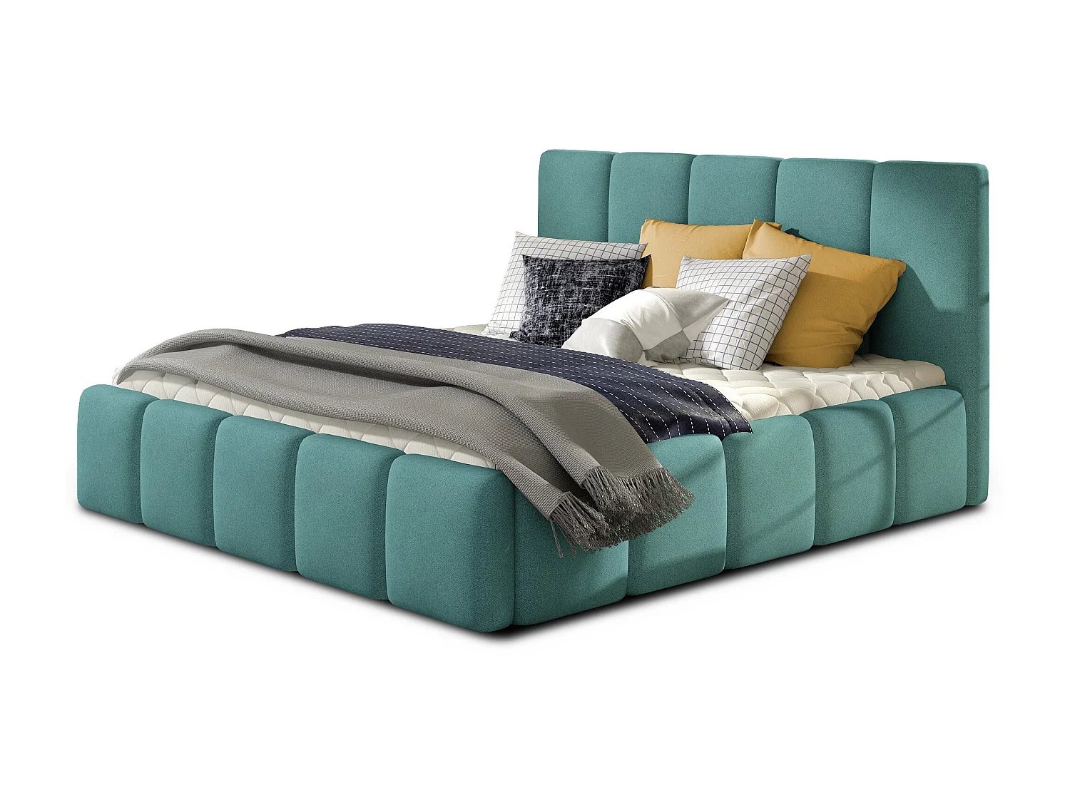 Modern gestoffeerd bed in Vika-stof-Kleur Celadongroen-Slapen 140x200cm-Versie zonder boxspring