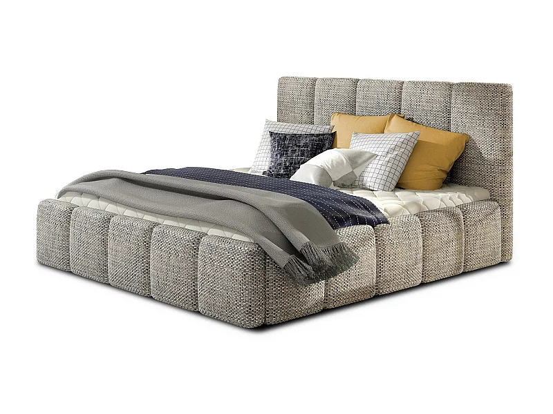 Modern gestoffeerd bed in Vika-stof-Kleur Heide grijs-Slapen 140x200cm-Versie zonder boxspring