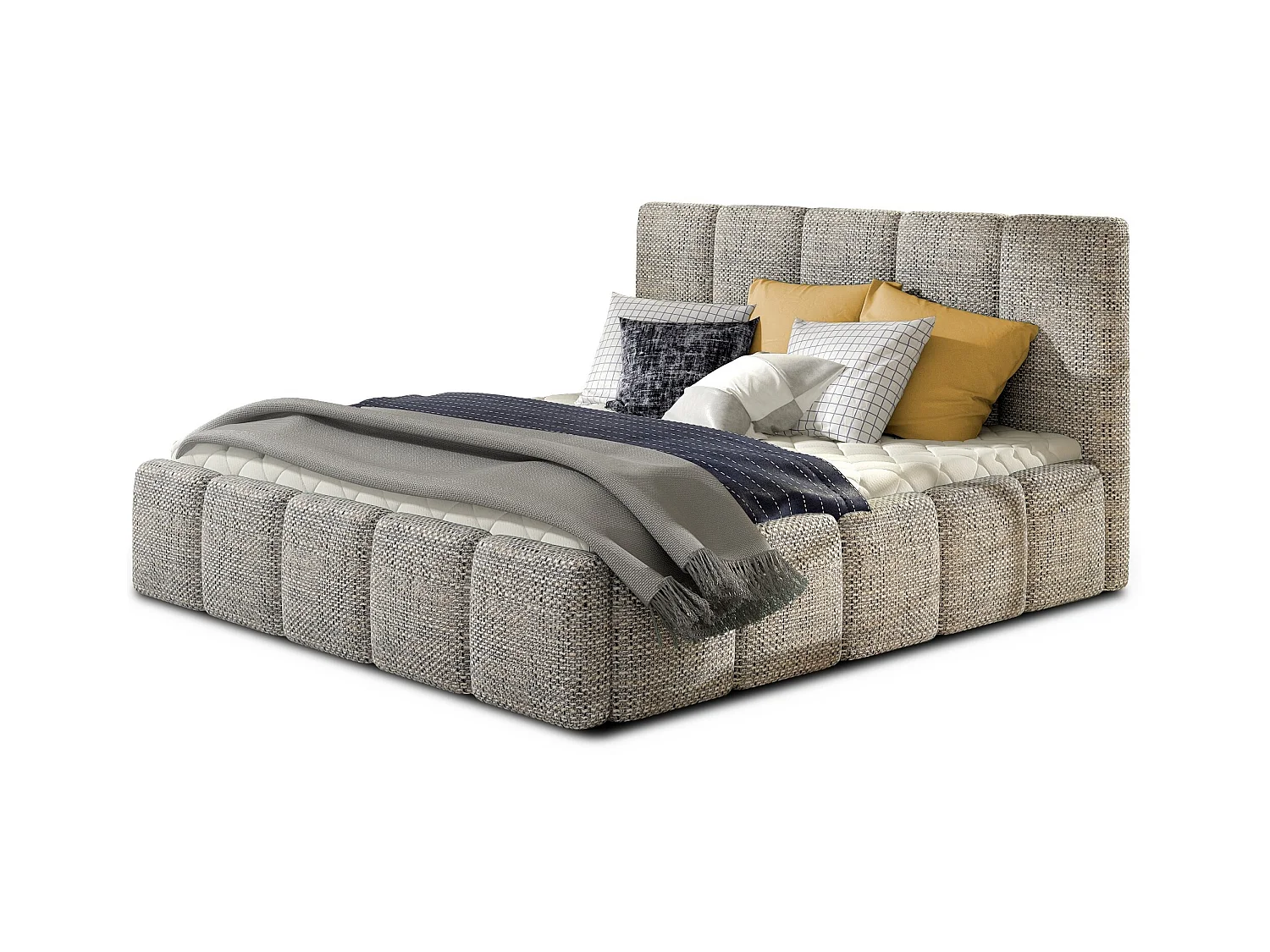 Modern gestoffeerd bed in Vika-stof-Kleur Heide grijs-Slapen 140x200cm-Versie zonder boxspring