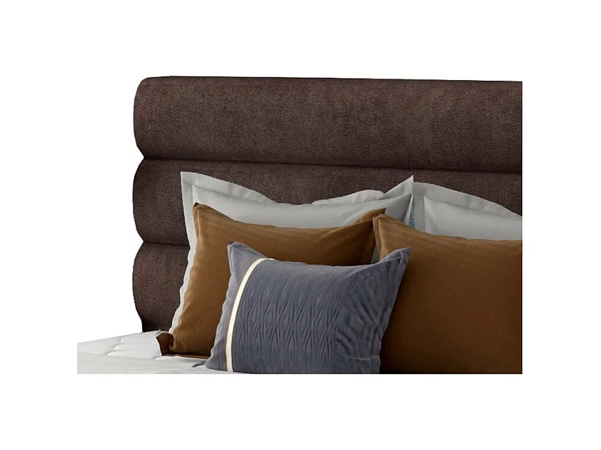 Lit design tissu doux marron avec coffre de rangement Klarina - 4 tailles-140x200