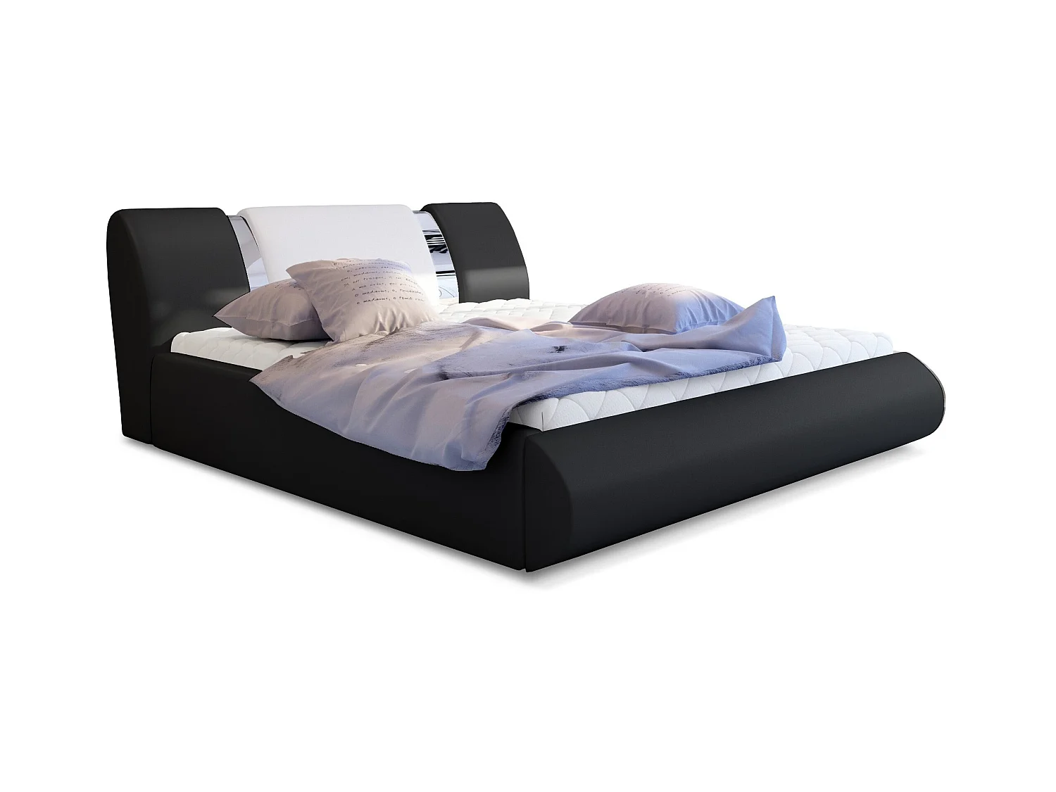 Lit coffre 140x200 simili noir-blanc et métal chromé Flavien