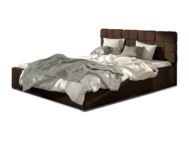 Lit avec coffre de rangement 140x200 capitonné simili cuir marron Kandy