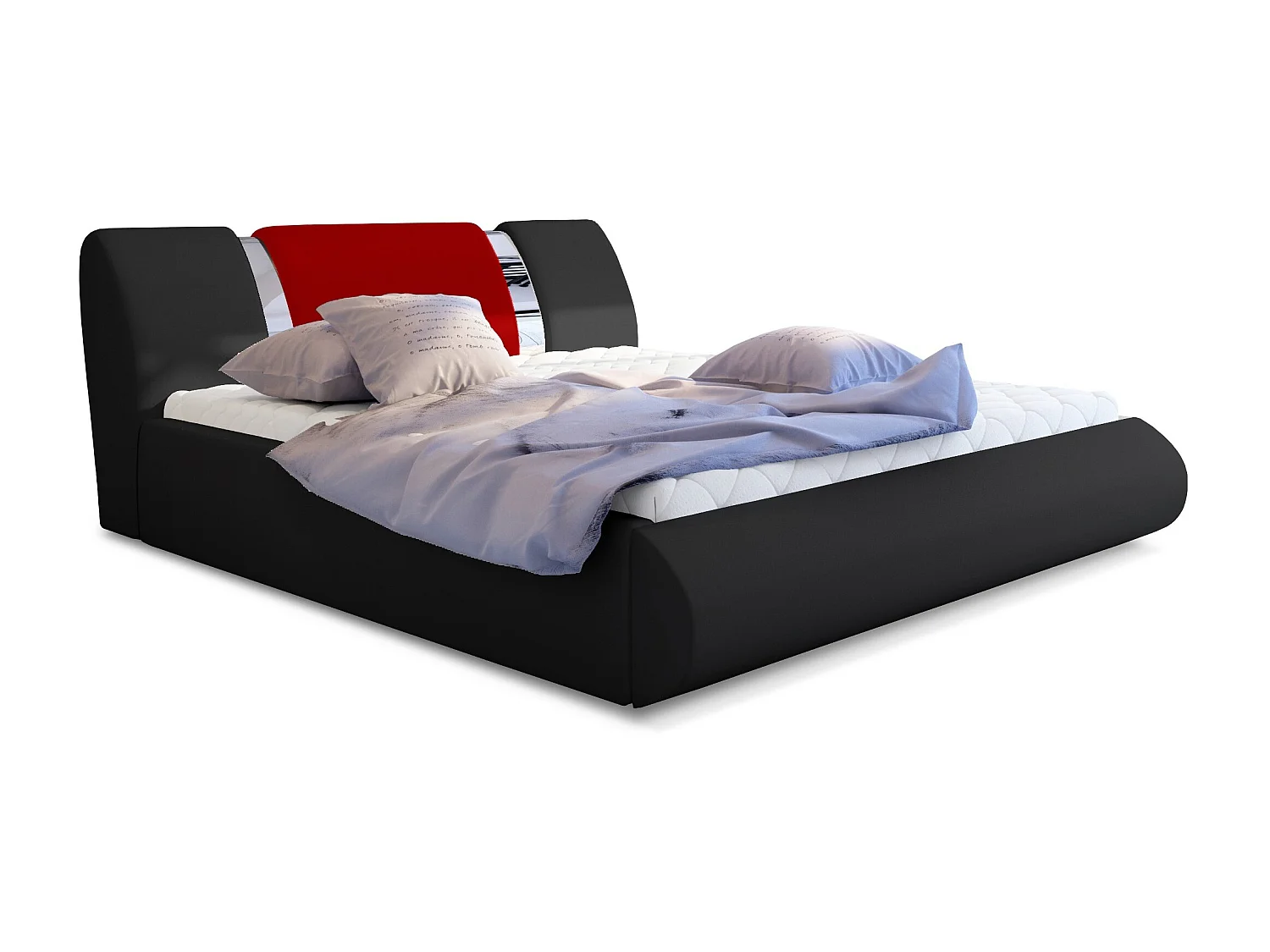 Lit coffre 160x200 simili noir-rouge et métal chromé Flavien