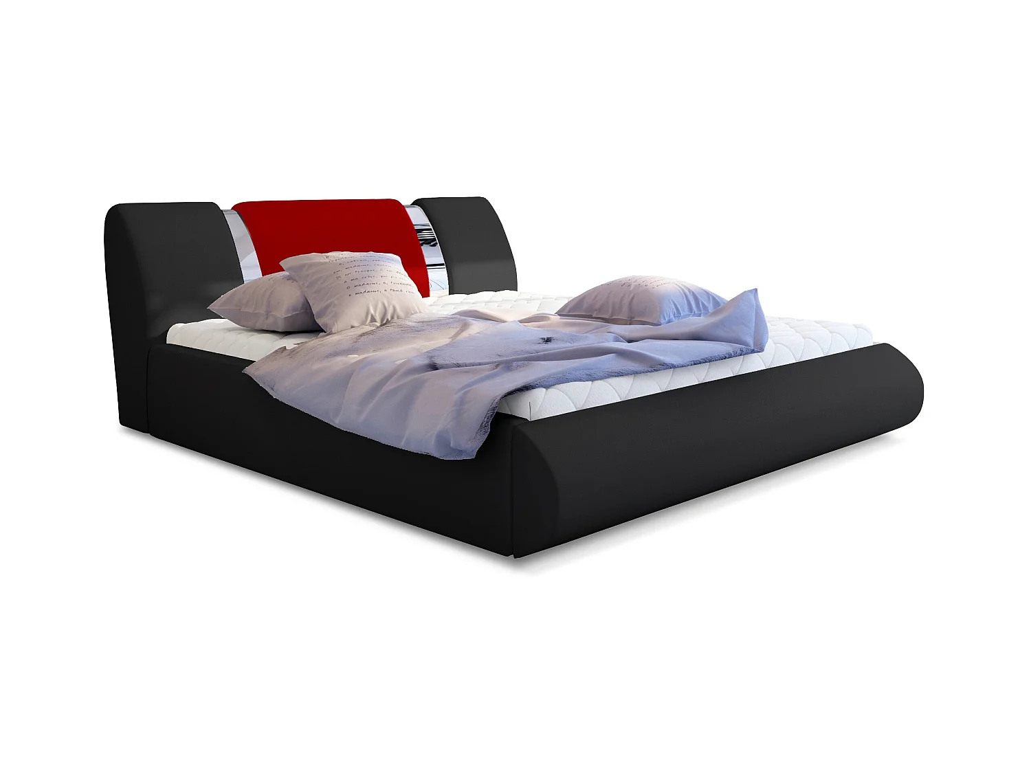 Lit coffre 160x200 simili noir-rouge et métal chromé Flavien