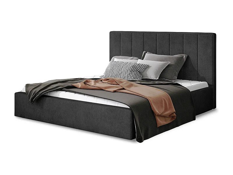 Luxe gestoffeerd bed in Vareze stof-Kleur Antraciet.-Slapen 140x200cm-Versie met boxspring