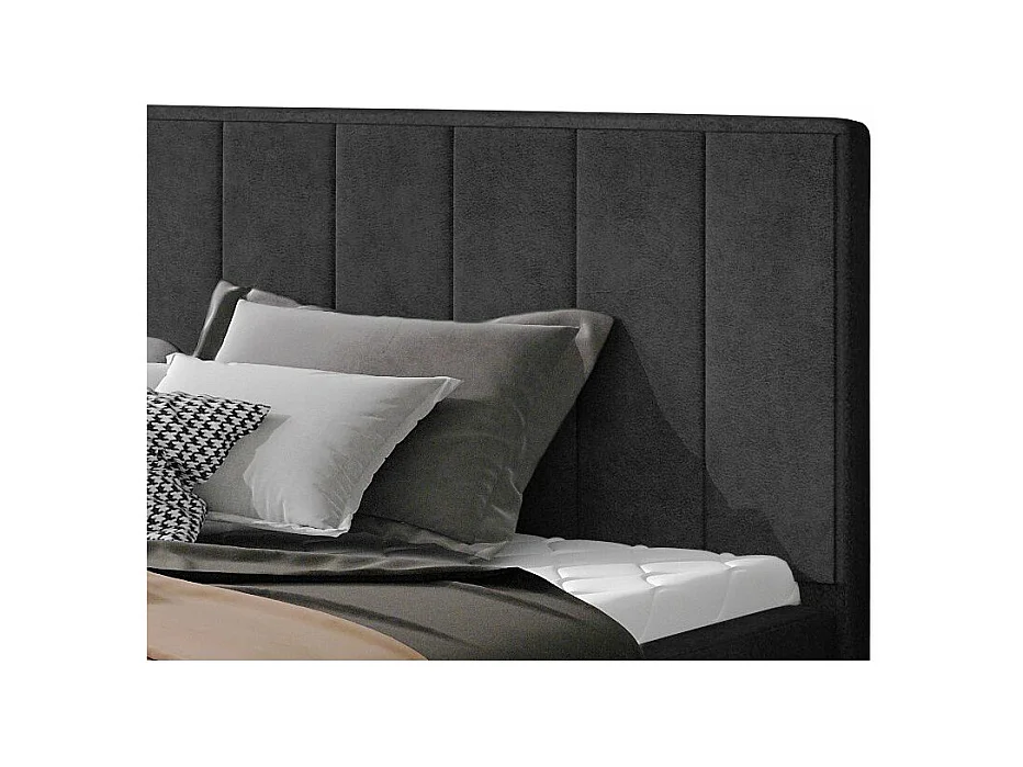 Lit rembourré de luxe tissu Vareze-Couleur Anthracite.-140x200-Version avec sommier