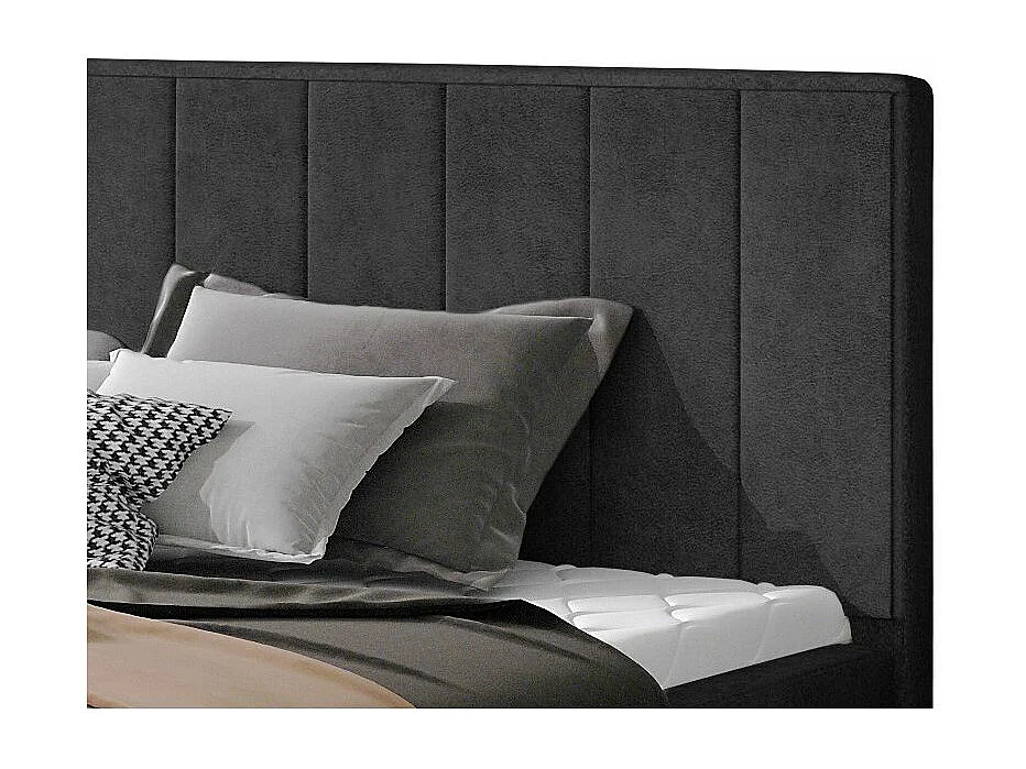 Lit rembourré de luxe tissu Vareze-Couleur Anthracite.-140x200-Version avec sommier