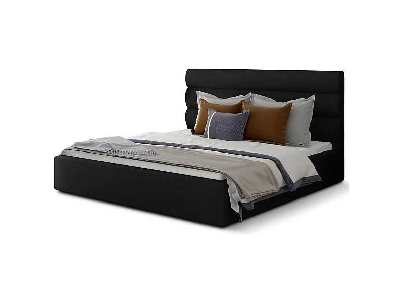 Lit design tissu noir avec coffre de rangement Klarina - 4 tailles-140x200