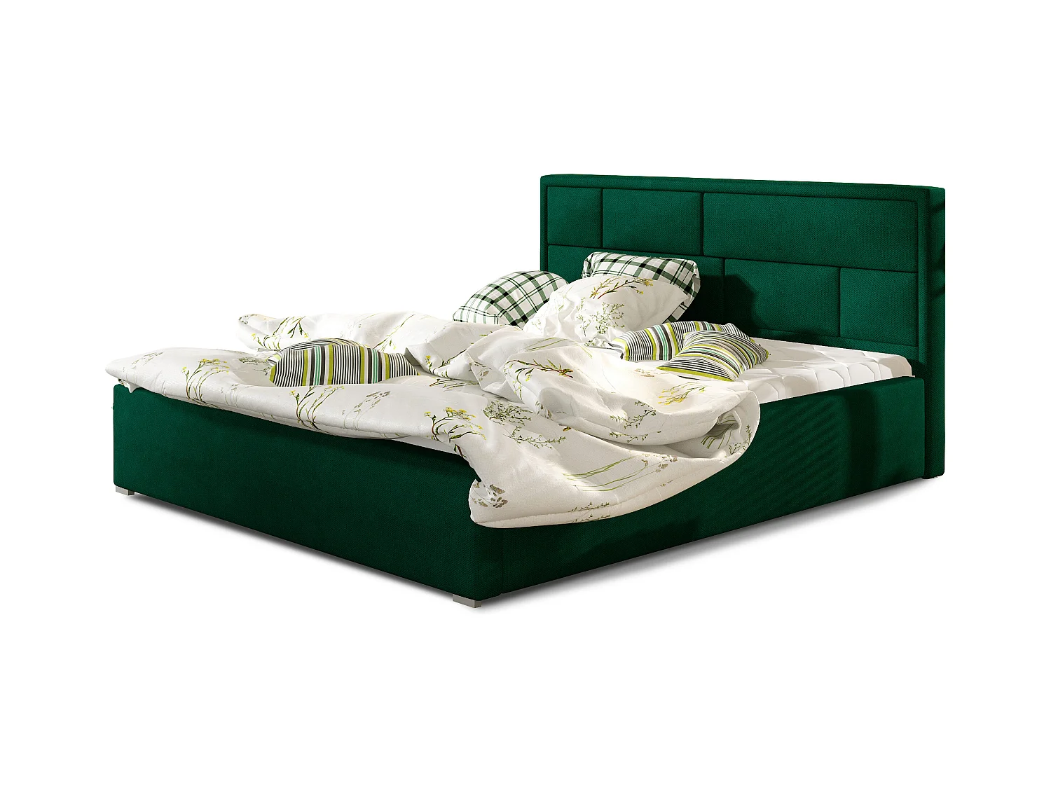Lit avec coffre velours vert tête de lit capitonnée Lenzo - 4 tailles-180x200
