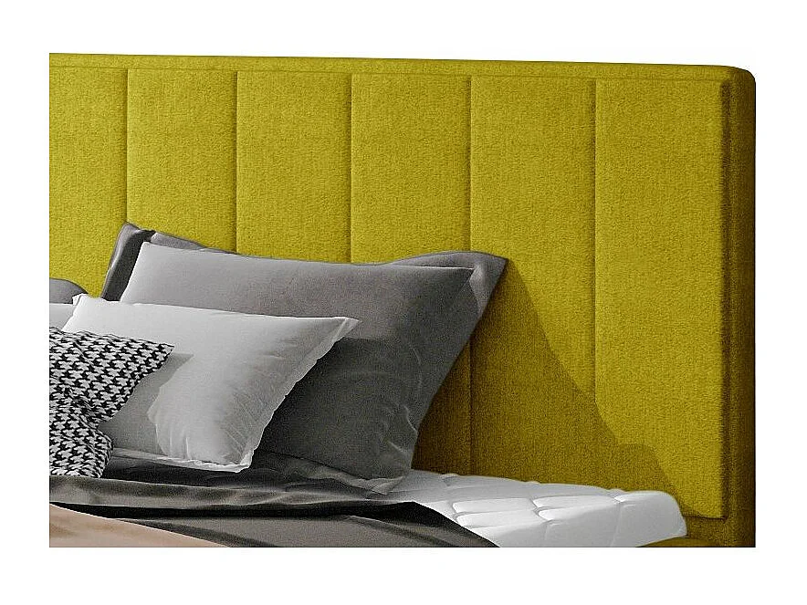 Lit rembourré de luxe tissu Vareze-Couleur Jaune olive-140x200-Version avec sommier