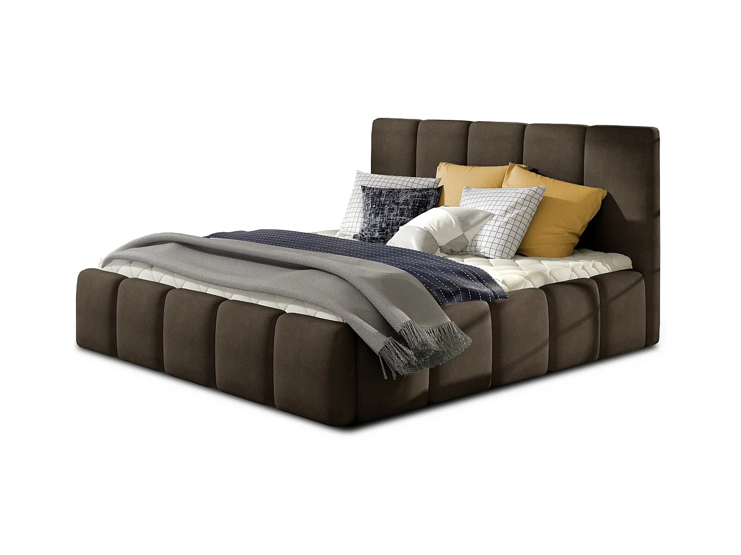 Lit moderne capitonné velours Vika-Couleur Chocolat-160x200