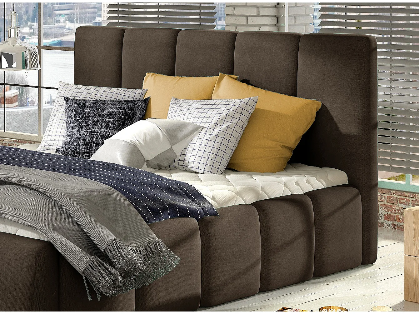 Lit adulte Vika – Velours capitonné-Marron-160x200