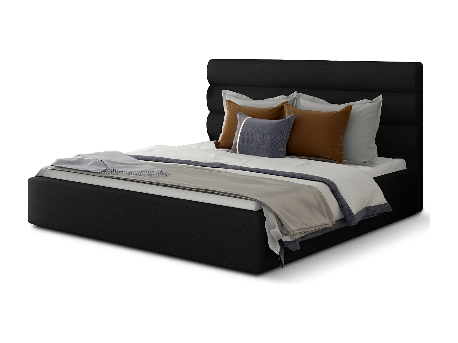 Lit design tissu noir avec coffre de rangement Klarina - 4 tailles-180x200