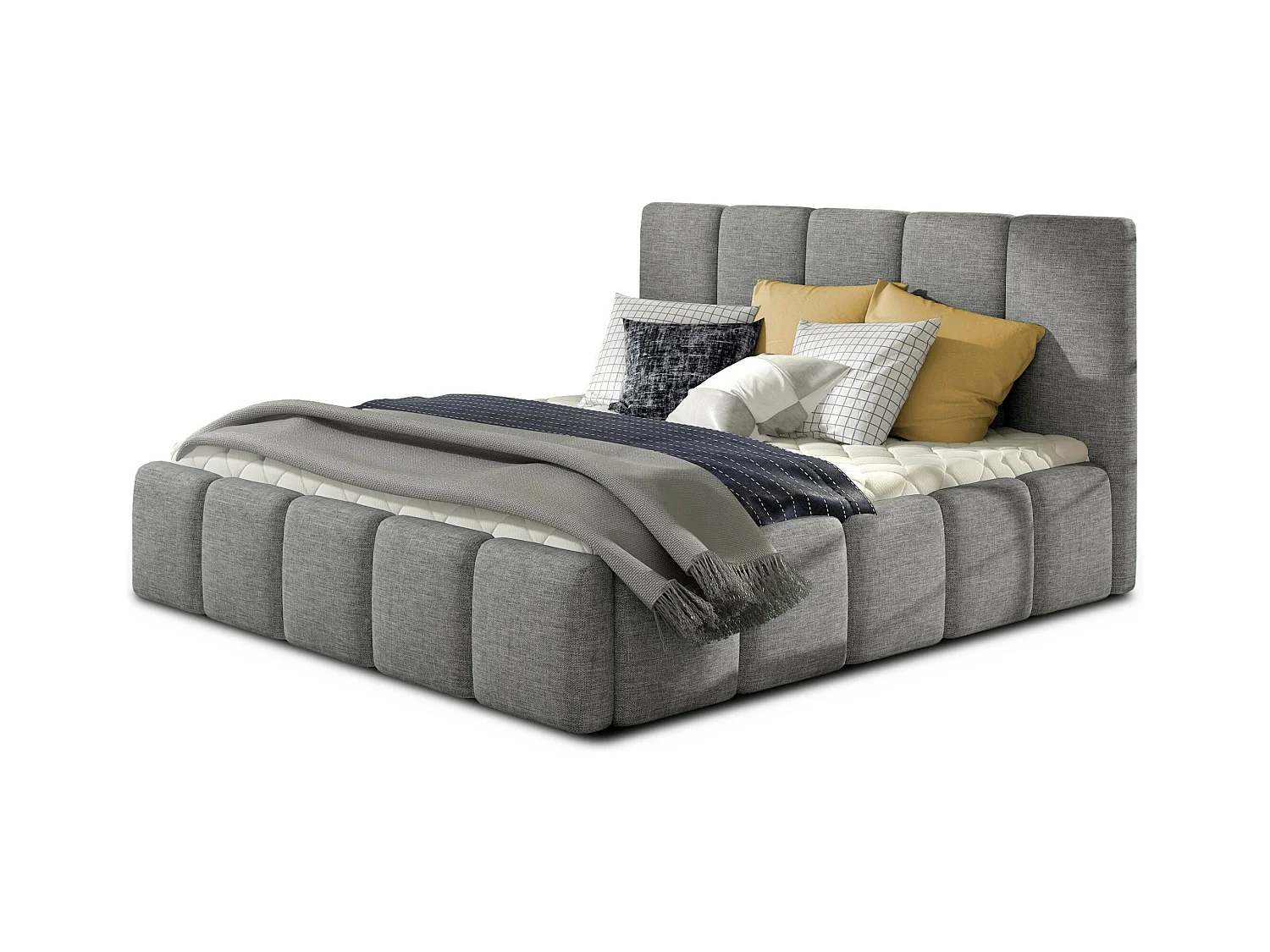 Lit moderne capitonné tissu Vika-Couleur Gris-140x200-Version avec sommier