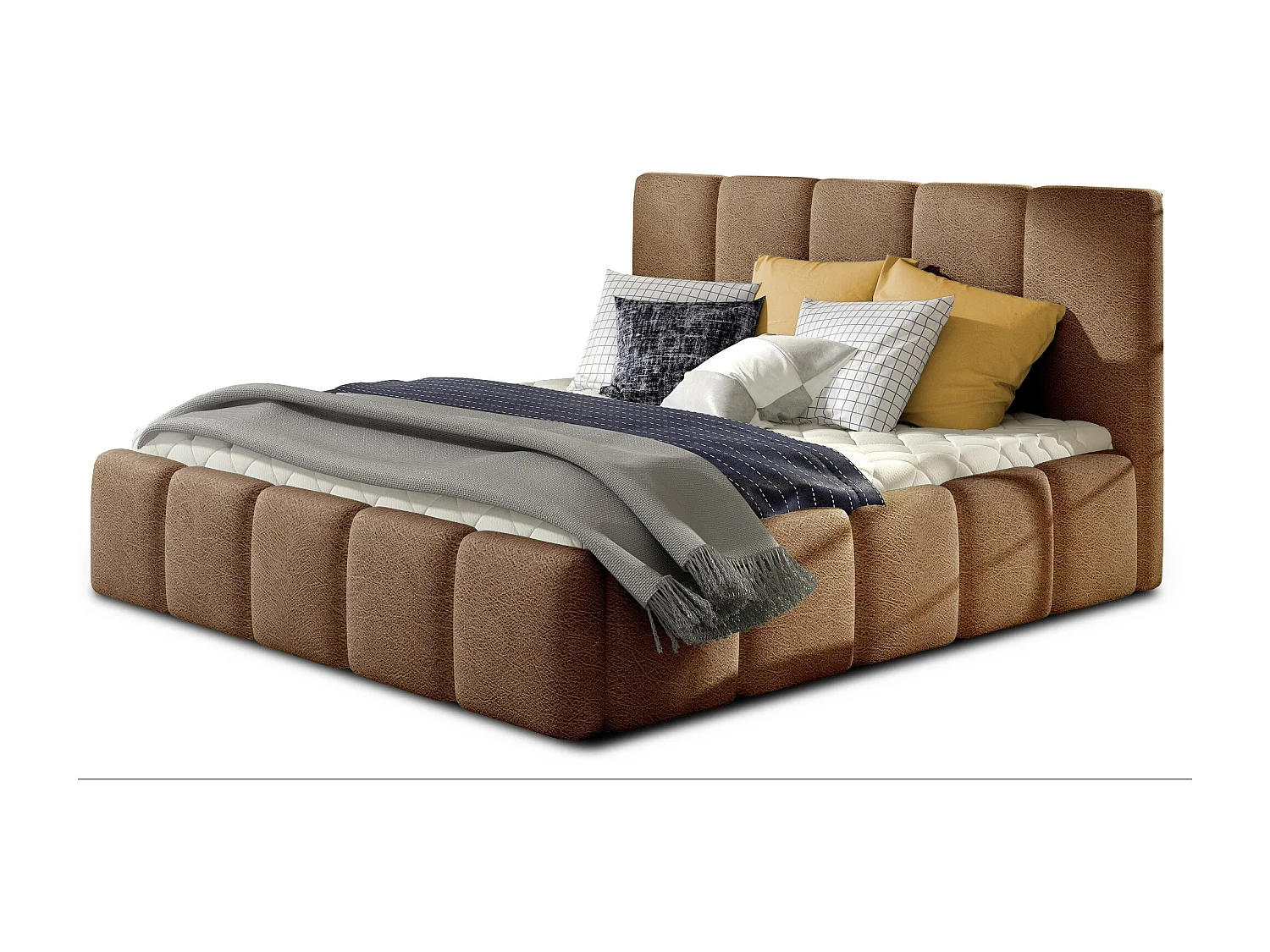 Lit moderne capitonné velours Vika-Couleur Marron clair-160x200-Version avec sommier