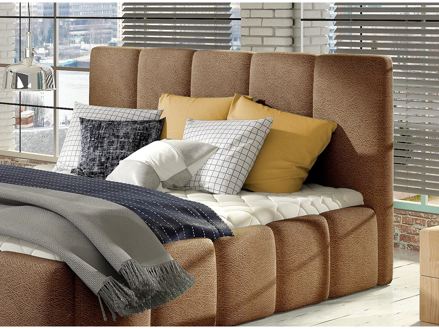 Cama Vika moderna tapizada en terciopelo.-Marrón claro-160x200 cm-Versión Con base