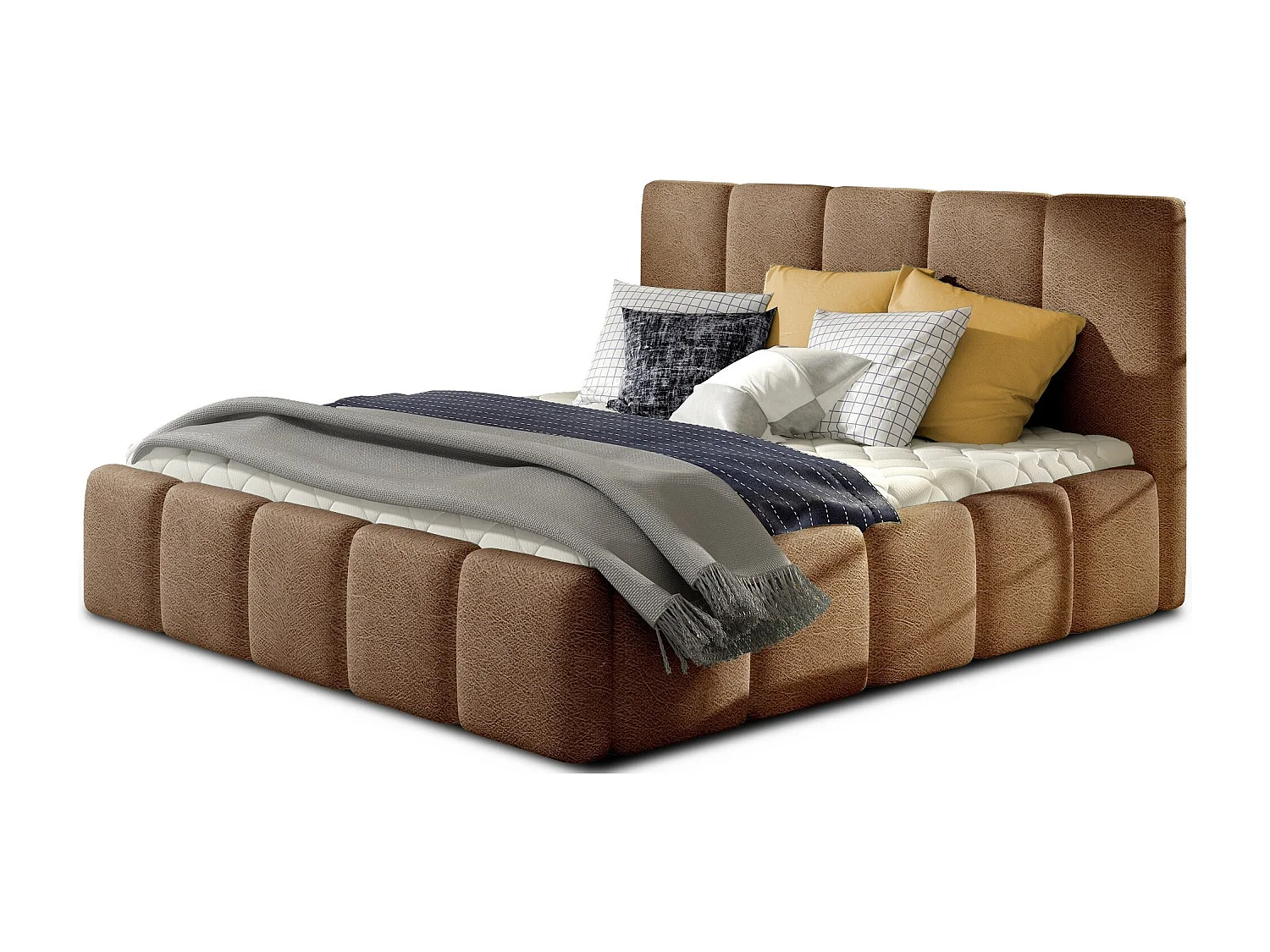 Cama Vika moderna tapizada en terciopelo.-Marrón claro-160x200 cm-Versión Con base