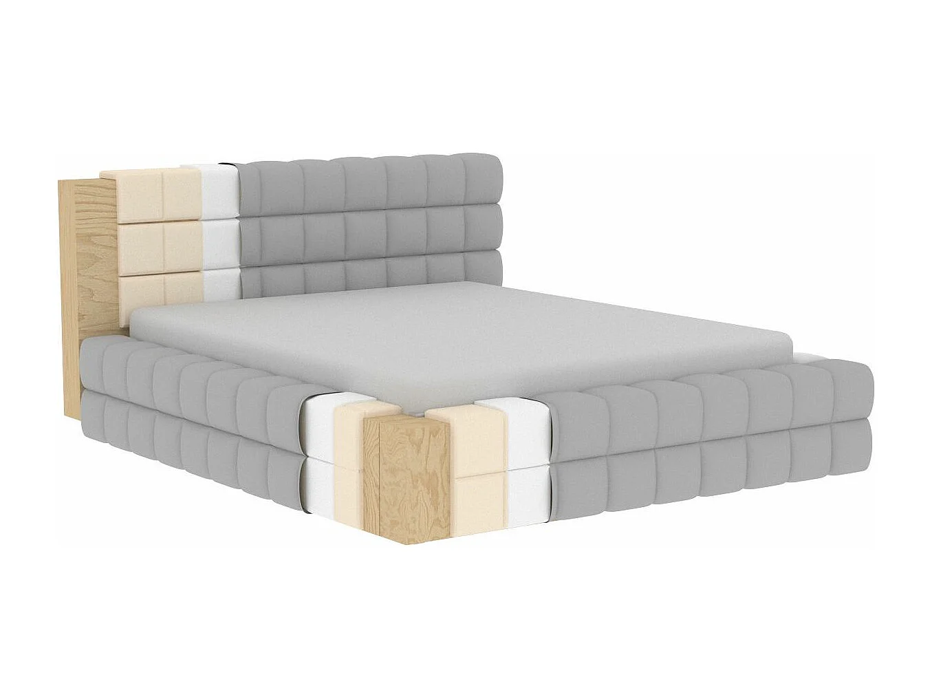 Bed met Kaizer prestige opbergbox – Gewatteerde stoffen bekleding-Kleur Lichtgrijs-Slapen 140x200cm