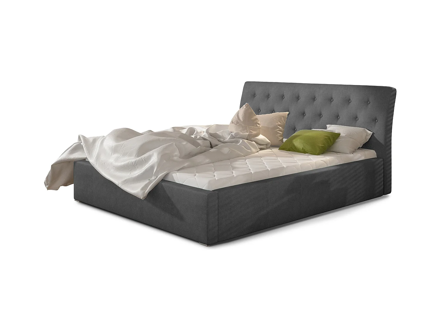 Lit velours capitonné Venizia-Couleur Gris-140x200-Version avec sommier
