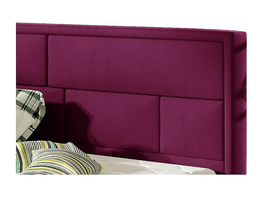 Lit avec coffre velours prune tête de lit capitonnée Lenzo - 4 tailles-140x200
