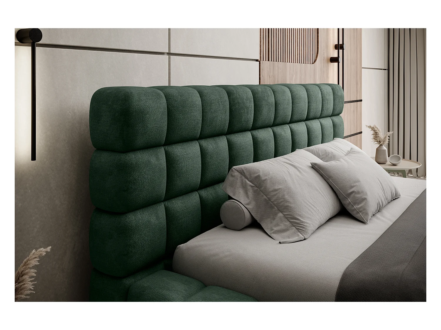 Lit coffre design avec capitonnage velours Kaizer-Couleur Vert épinard-180x200