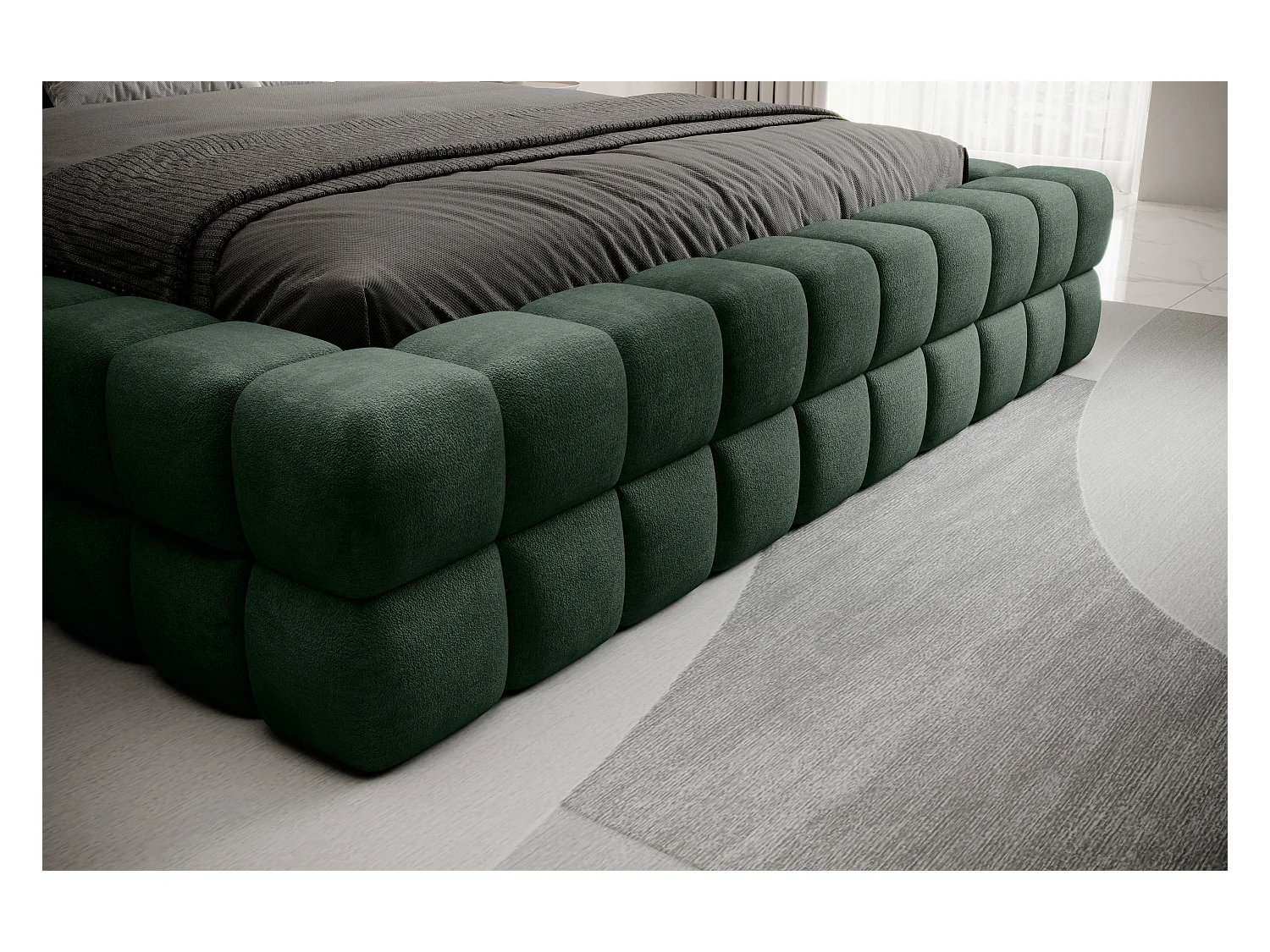 Lit coffre design avec capitonnage velours Kaizer-Couleur Vert épinard-180x200