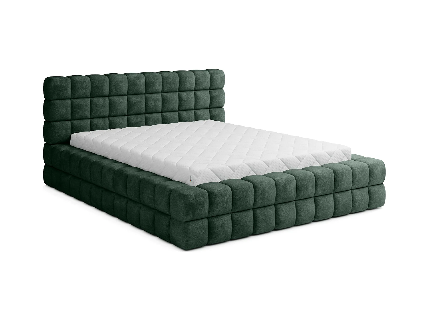 Lit coffre design avec capitonnage velours Kaizer-Couleur Vert épinard-180x200