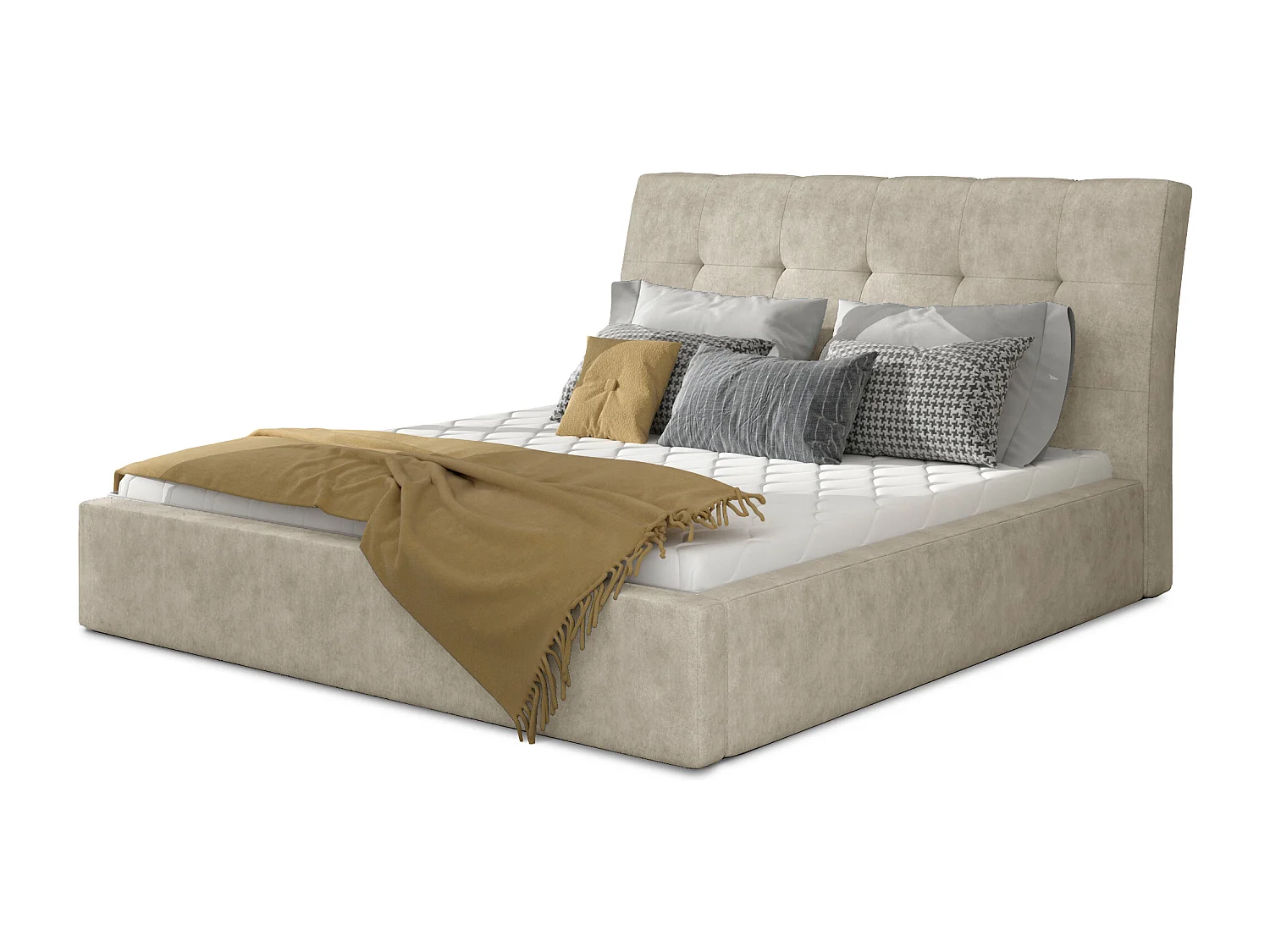 Lit capitonné avec rangement tissu beige clair Klein - 4 tailles-200x200