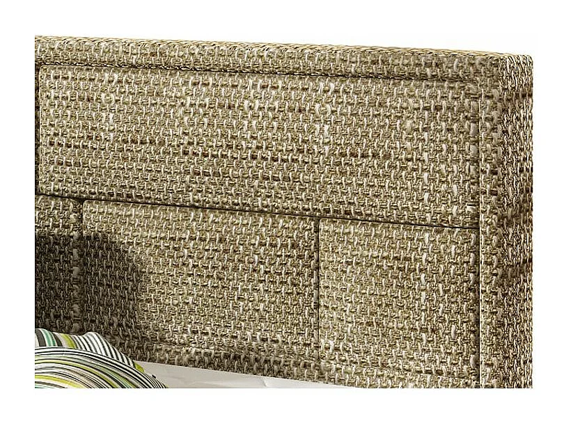 Lit avec coffre tissu beige chiné tête de lit capitonnée Lenzo - 4 tailles-160x200