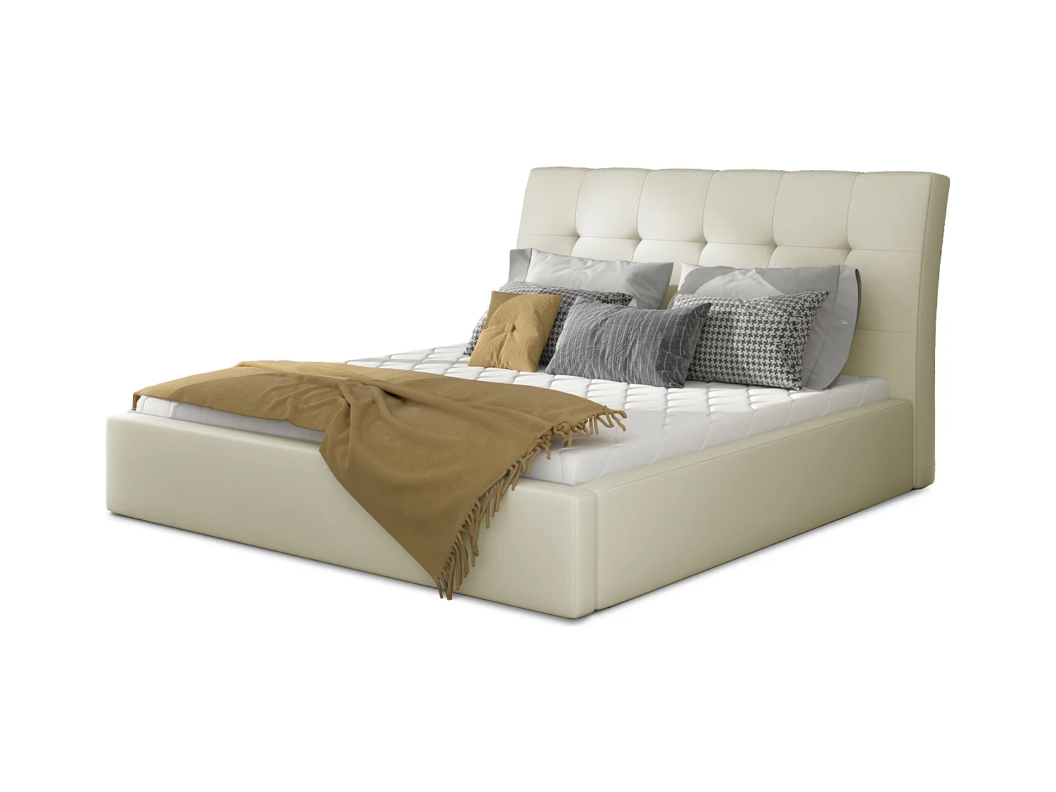 Gestoffeerd bed met opbergruimte in Klein lichtbeige kunstleer - 4 maten-Slapen 180x200cm