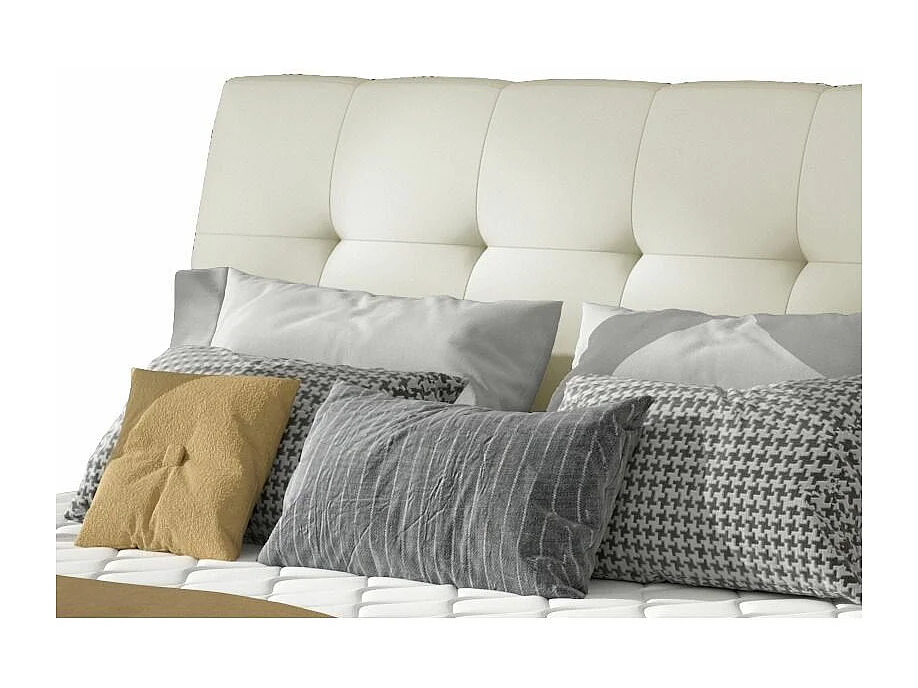 Lit capitonné avec rangement simili cuir beige clair Klein - 4 tailles-180x200