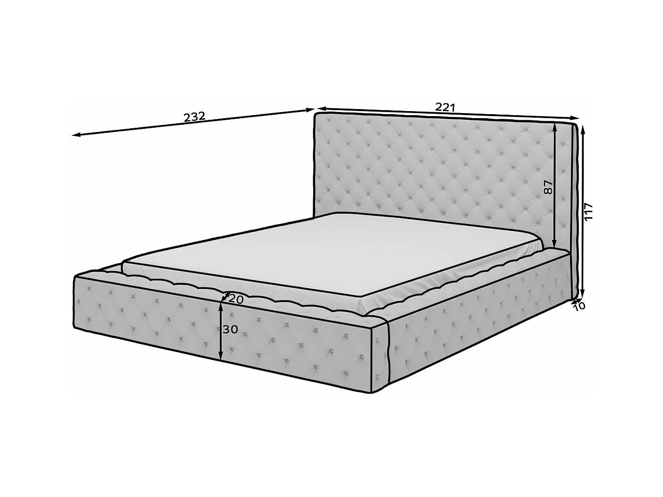 Lit design avec tête de lit et coffre capitonné velours marron Prince - 3 tailles-140x200