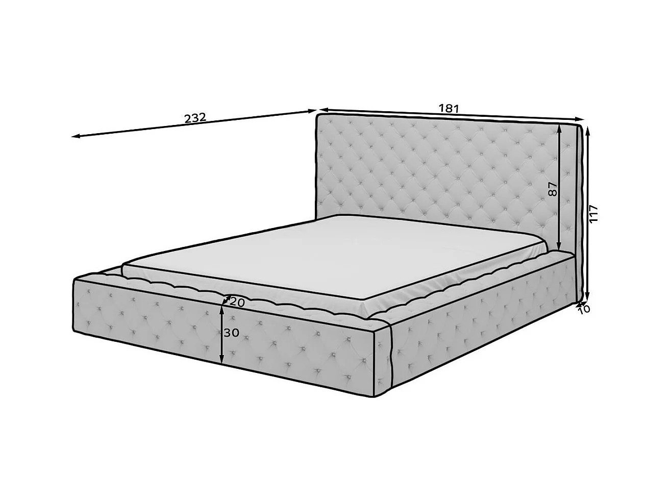 Lit design avec tête de lit et coffre capitonné velours marron Prince - 3 tailles-140x200