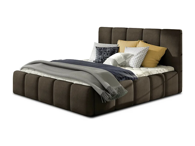 Vika modern gestoffeerd fluwelen bed-Kleur Bruin-Slapen 180x200cm-Versie met boxspring